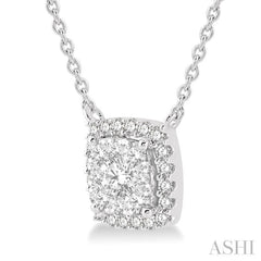 1/2 Ctw Cushion Shape Lovebright Diamond Pendant With Chain in 14K White Gold