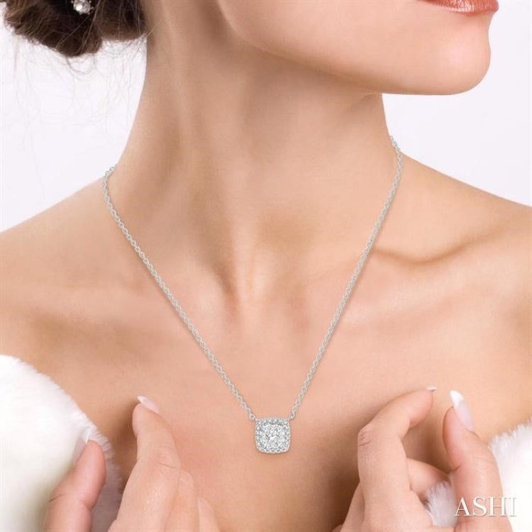 3/4 Ctw Cushion Shape Lovebright Diamond Pendant With Chain in 14K White Gold