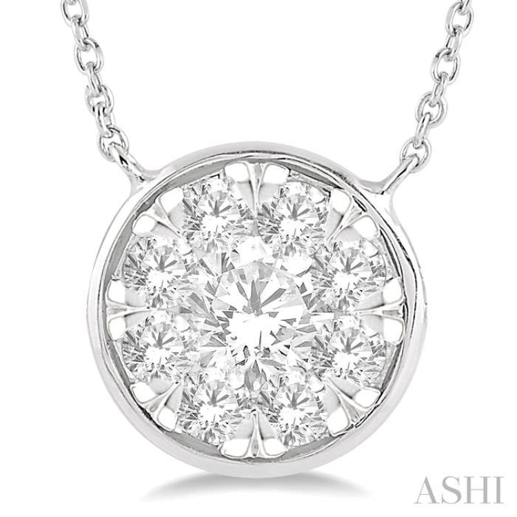 3/4 ctw Round Shape Lovebright Diamond Pendant With Chain in 14K White Gold