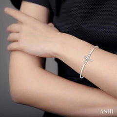 1/20 ctw Marquise Cross Charm Round Cut Diamond Flexi Bangle in Sterling Silver