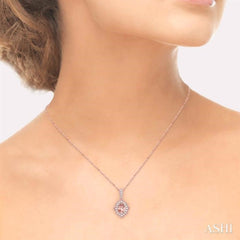 6x4 MM Ethnic Oval Cut Morganite and 1/6 ctw Round Cut Diamond Semi Precious Pendant in 10K Rose Gold with chain