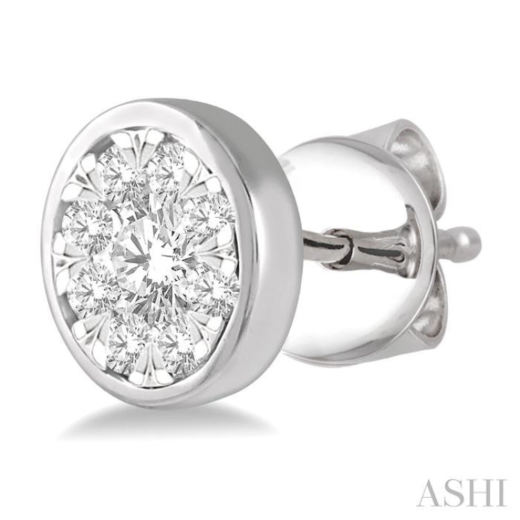 1/2 Ctw Medallion Lovebright Round Cut Diamond Bezel Stud Earring in 14K White Gold