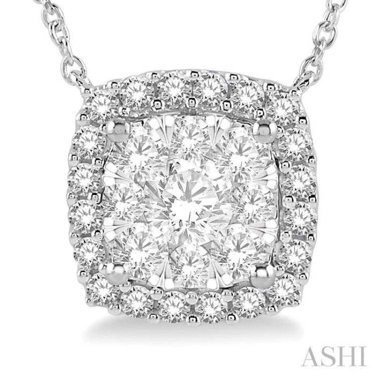 1 ctw Cushion Shape Lovebright Diamond Pendant With Chain in 14K White Gold