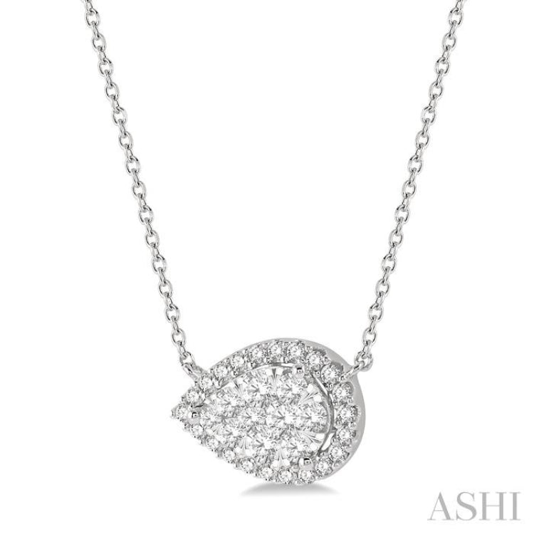 1/2 ctw Pear Shape Round Cut Diamond Lovebright Pendant With Chain in 14K White Gold