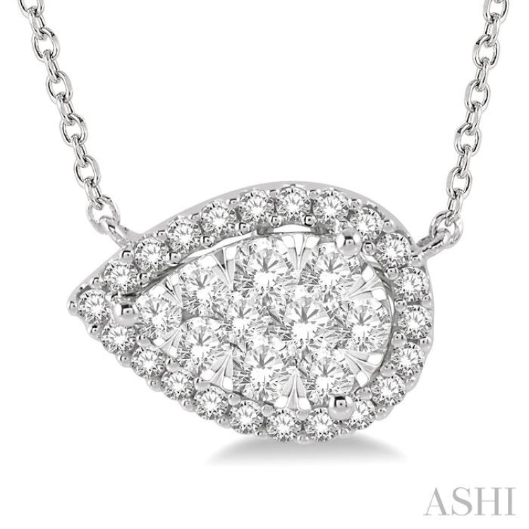 1/2 ctw Pear Shape Round Cut Diamond Lovebright Pendant With Chain in 14K White Gold