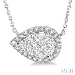 1/2 ctw Pear Shape Round Cut Diamond Lovebright Pendant With Chain in 14K White Gold