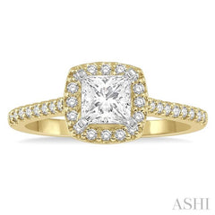 1/4 ctw Square Shape Diamond Semi-Mount Engagement Ring in 14K Yellow and White Gold