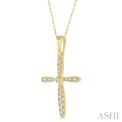 1/10 ctw Cross Charm Round Cut Diamond Petite Pendant in 10K Yellow Gold