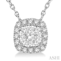 1/6 ctw Cushion Shape Lovebright Diamond Pendant With Chain in 14K White Gold