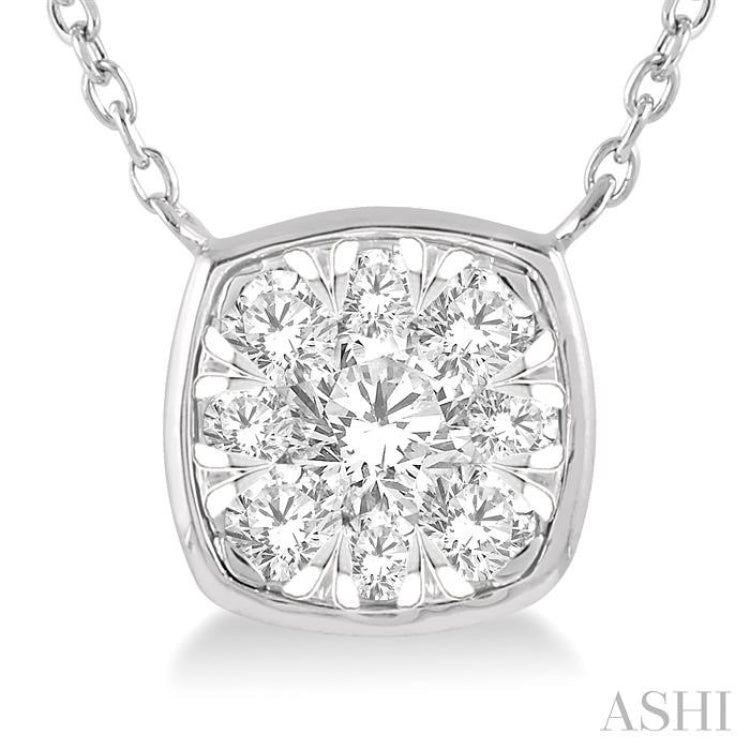 1/3 ctw Cushion Shape Lovebright Diamond Pendant With Chain in 14K White Gold