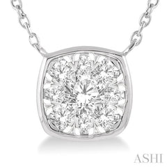 1/3 ctw Cushion Shape Lovebright Diamond Pendant With Chain in 14K White Gold