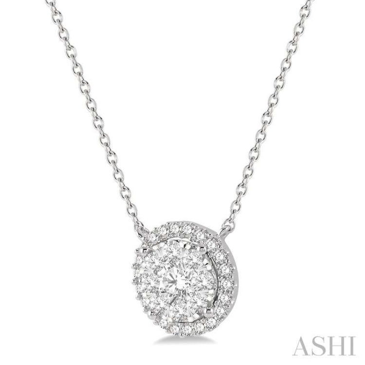 3/4 ctw Circular Round Cut Diamond Lovebright Pendant With Chain in 14K White Gold