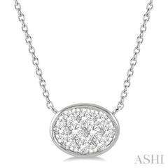 1/3 ctw Oval Shape Lovebright Diamond Pendant With Chain in 14K White Gold