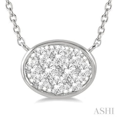 1/3 ctw Oval Shape Lovebright Diamond Pendant With Chain in 14K White Gold