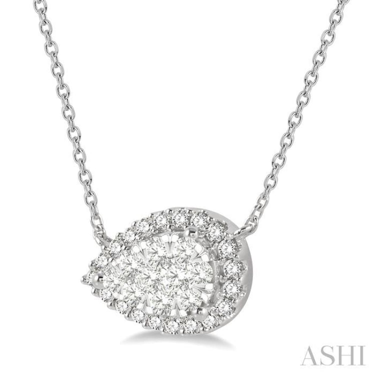 1/3 ctw Pear Shape Round Cut Diamond Lovebright Pendant With Chain in 14K White Gold