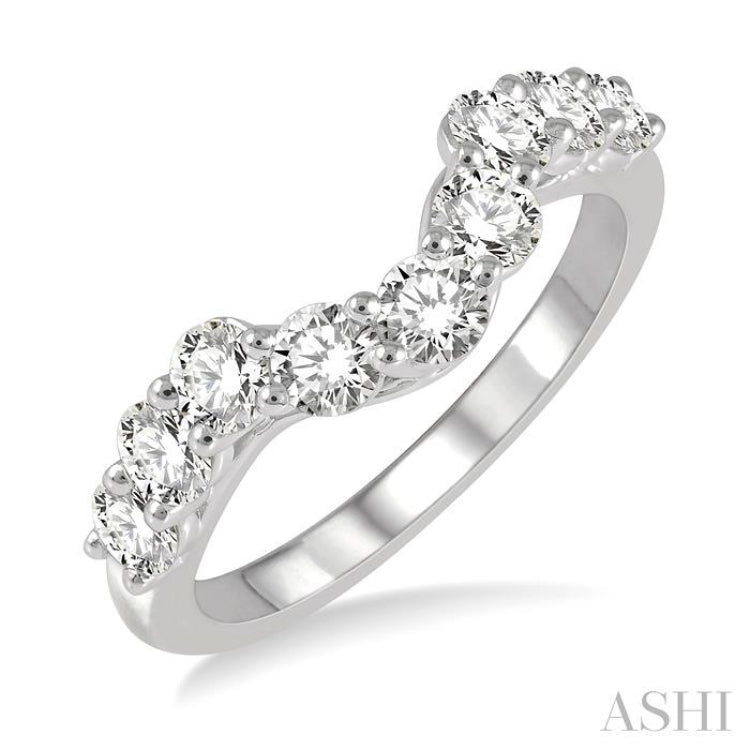 1 ctw U-Drop Round Cut Diamond Wedding Band in 14K White Gold