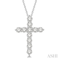 1 1/2 ctw Round Cut Diamond Cross Pendant in 14K White Gold with Chain