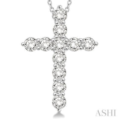 1 1/2 ctw Round Cut Diamond Cross Pendant in 14K White Gold with Chain