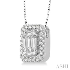 3/8 ctw Octagonal Baguette & Round Cut Diamond Pendant With Box Chain in 14K White Gold