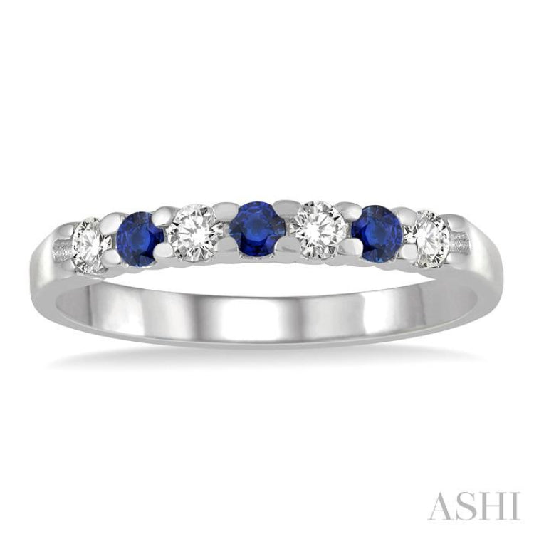 2.3 MM Sapphire and 1/5 ctw Round Cut Diamond Precious Wedding Band in 14K White Gold
