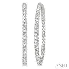 1 1/2 ctw Inside-Out Round Cut Diamond Oval Shape Hoop Earrings in 14K White Gold