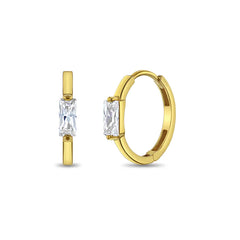 14k Baguette Cut Girls Huggie Earrings