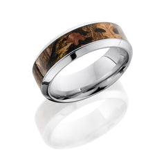 Cobalt Chrome 8mm Flat Band with High Beveled Edges and 5mm King's Woodland Camo inlay