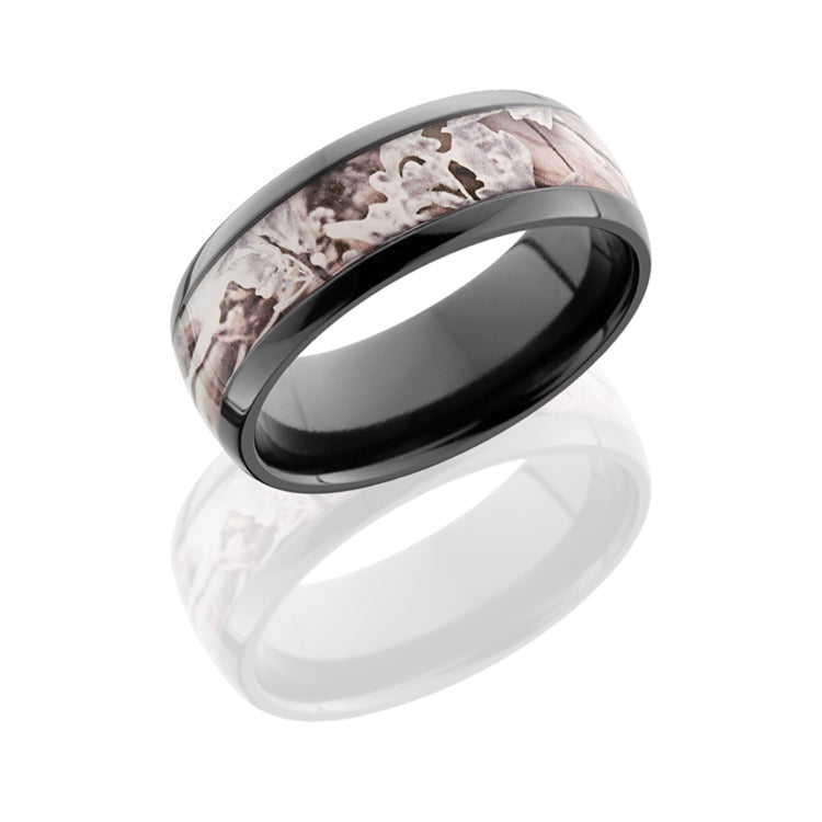 Zirconium 8mm Domed Band with 5mm King's Snow Camo inlay