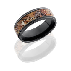 Zirconium 8mm Flat Band with Grooved Edges and 5mm King's Field Camo inlay