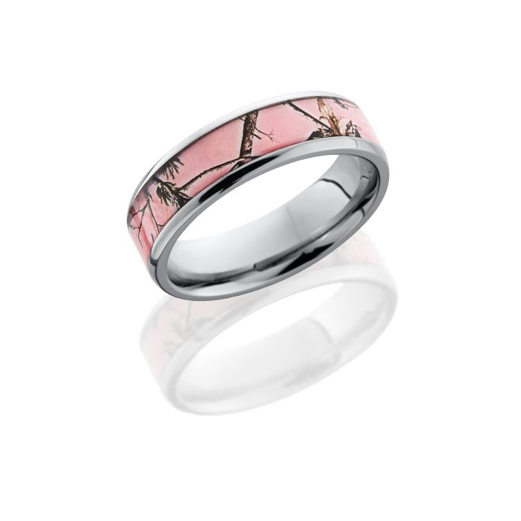 Titanium 6mm Flat Band with Beveled Edges and 4mm Realtree Pink AP Camo inlay