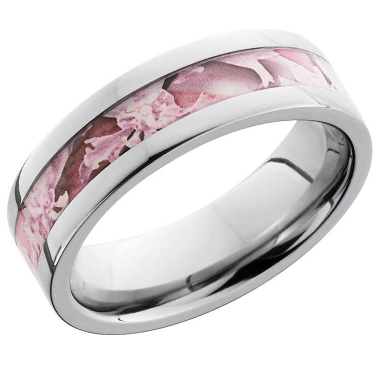 Titanium 6mm Flat Band with 3mm King's Pink Camo inlay