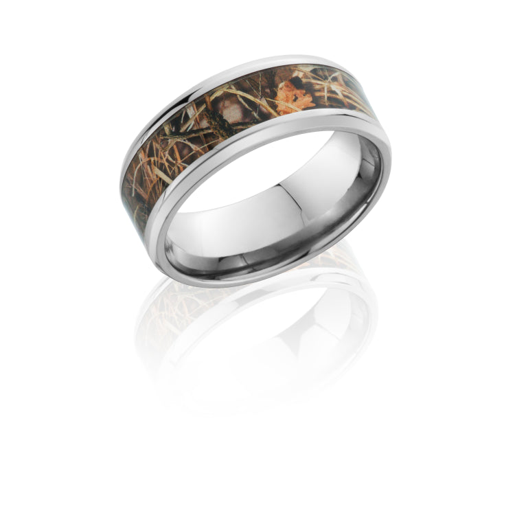 Titanium 8mm Flat Band with Beveled Edges and 5mm Realtree Max4 Camo inlay