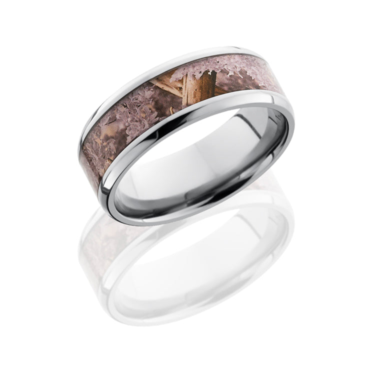 Titanium 8mm Flat Band with Beveled Edges and 5mm King's Desert Camo inlay