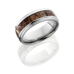 Titanium 8mm Domed with Grooved Edges and 4mm Kings Wooland Camo inlay
