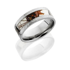 Titanium 8mm Flat Band with Mossy Oak Winter Breakup Camo inlay