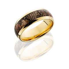 14K Yellow Gold 8mm Domed Band with 5mm King's Woodland Camo inlay