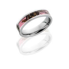 Cobalt Chrome 5mm Flat Band with 3mm Mossy Oak Pink Break Up Camo inlay