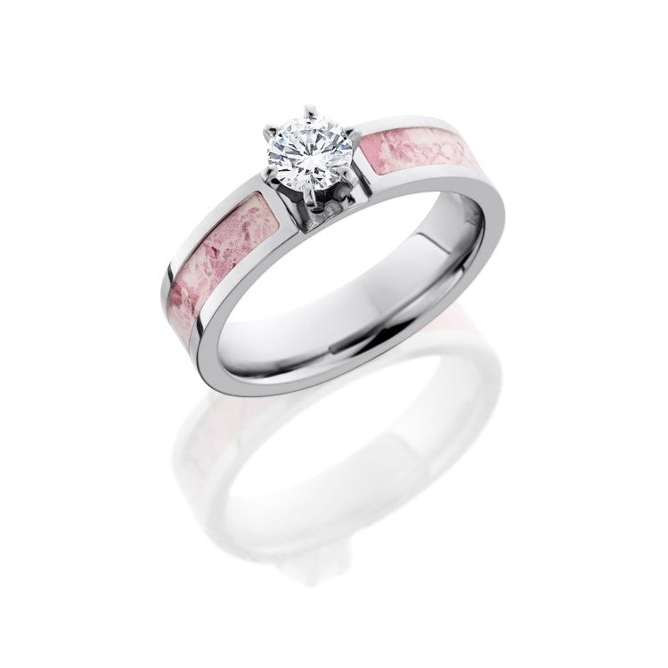 Cobalt Chrome 5mm Flat Band with 3mm King's Pink Camo inlay and .50ct CZ