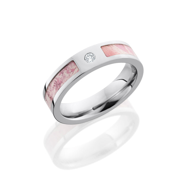 Cobalt Chrome 5mm Flat Band with 3mm King's Pink Camo inlay and .05ct Diamond