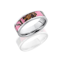 Cobalt Chrome 6mm Flat Band with 4mm Mossy Oak Pink Break-Up Camo inlay
