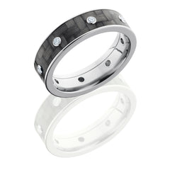 Titanium 6mm Flat Band with 5mm Carbon Fiber inlay and Eight .03ct Diamonds - TCW .24