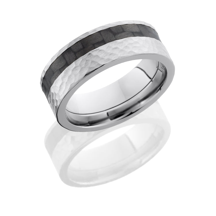 Titanium 8mm Flat Band with 3mm Off-Center Carbon Fiber inlay