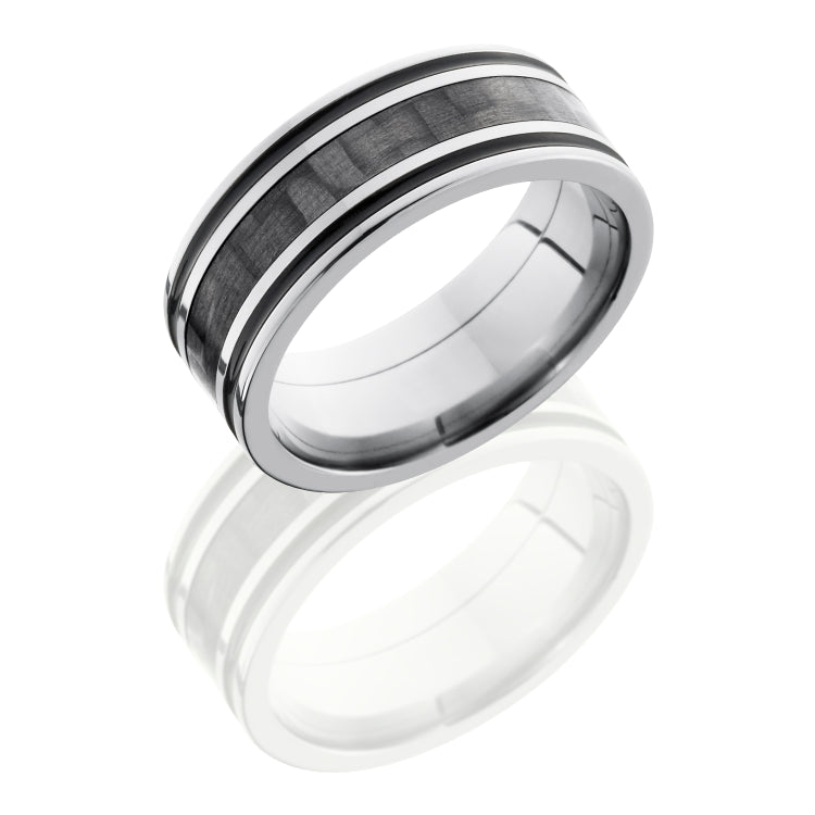 Titanium 8mm Flat Band with 3mm of Carbon Fiber and Black Antiquing