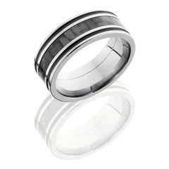 Titanium 8mm Flat Band with 3mm of Carbon Fiber and Black Antiquing
