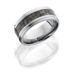 Titanium 9mm Flat Band with 4mm of Carbon Fiber and Grooved Edges