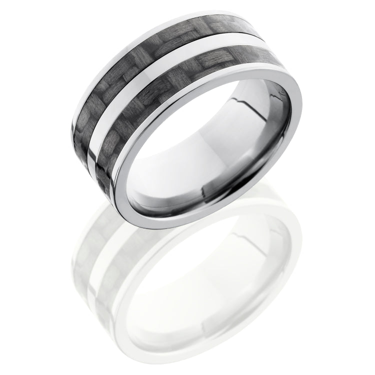 Titanium 10mm Flat Band with 2 stripes of 3mm Carbon Fiber