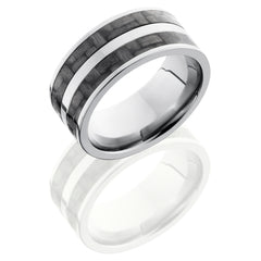 Titanium 10mm Flat Band with 2 stripes of 3mm Carbon Fiber