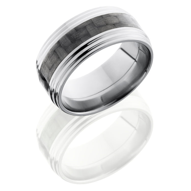 Titanium 10mm Flat Band with 4mm of Carbon Fiber and Double Grooved Edge