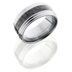 Titanium 10mm Flat Band with 4mm of Carbon Fiber and Double Grooved Edge