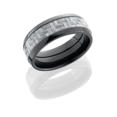 Zirconium 8mm domed band with 4mm Silver Carbon Fiber inlay